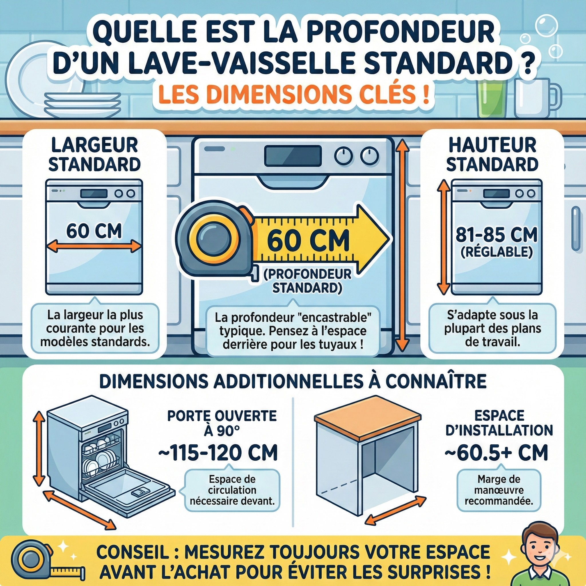 Quelle est la profondeur d’un lave-vaisselle standard les dimensions à connaître ?