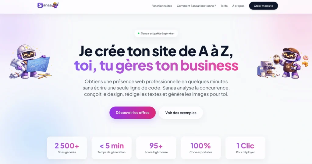 le meilleur generateur de site IA Sanaa