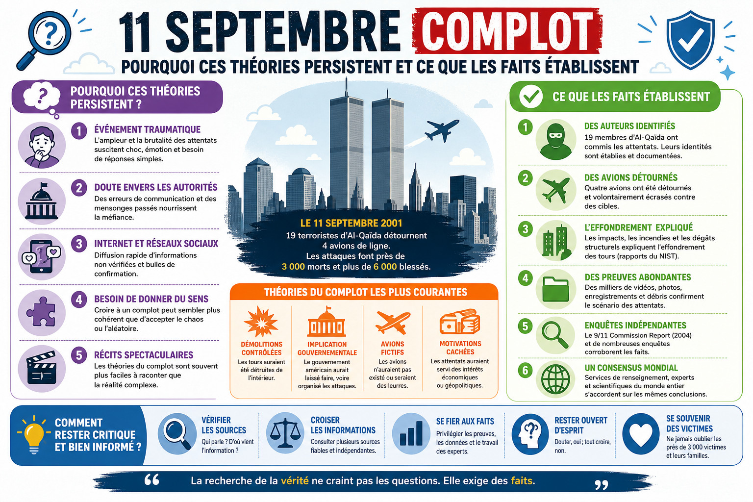 Infographie : 11 septembre complot : pourquoi ces théories persistent et ce que les faits établissent