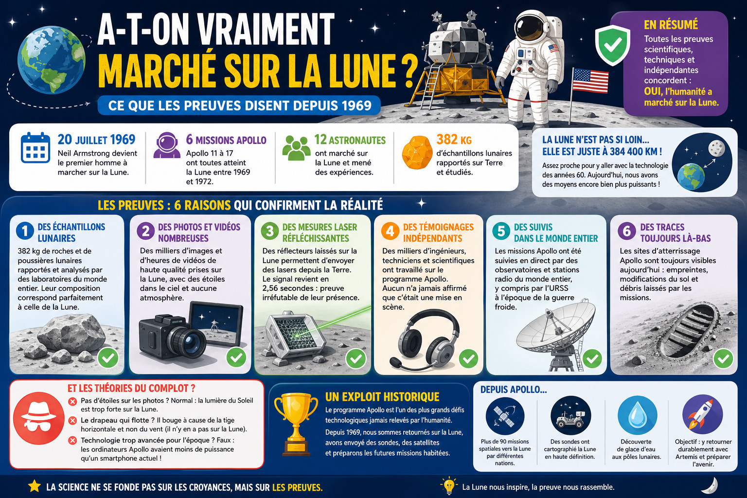 Infographie : A-t-on vraiment marché sur la Lune ? Ce que les preuves disent depuis 1969