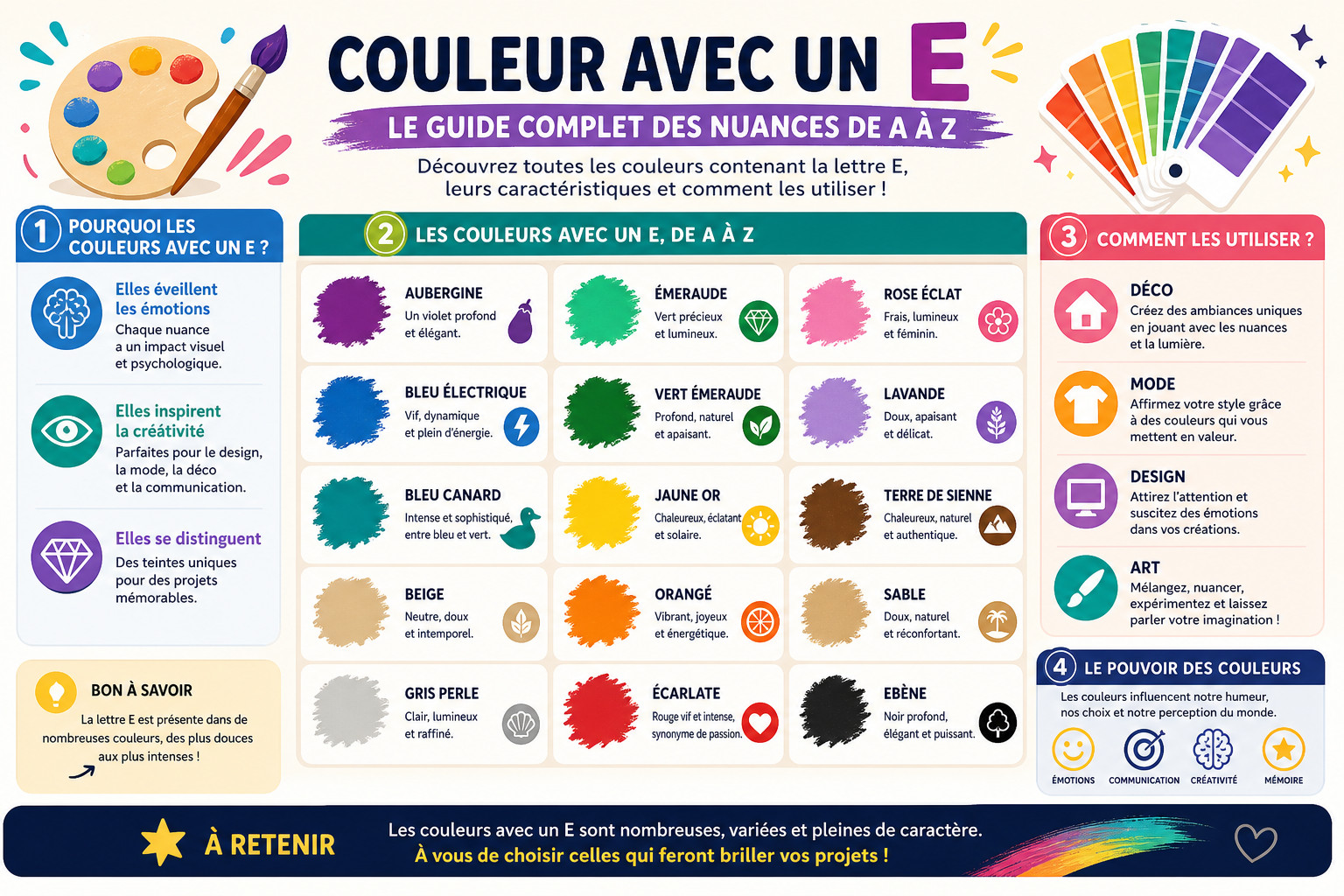 Infographie : Couleur avec un E : le guide complet des nuances de A à Z