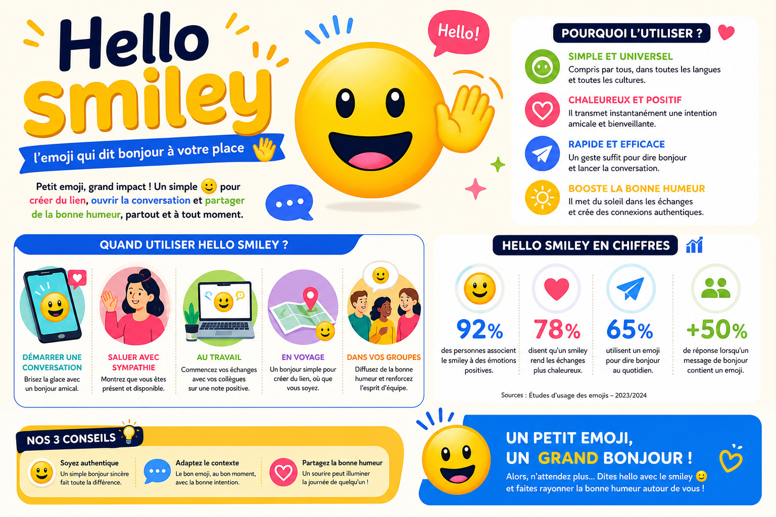 Infographie : Hello smiley, l'emoji qui dit bonjour à votre place