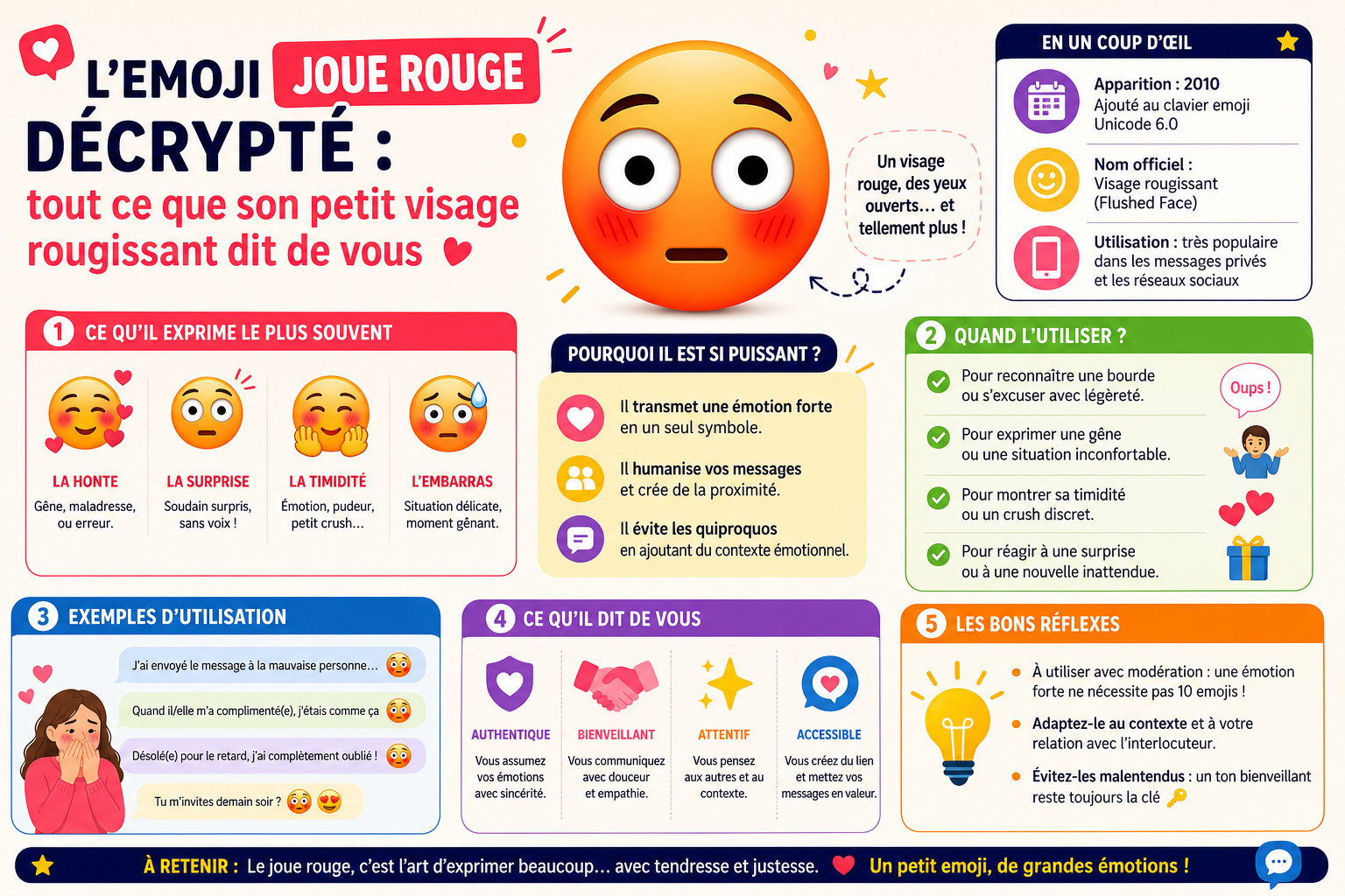 Infographie : L'emoji joue rouge décrypté : tout ce que son petit visage rougissant dit de vous