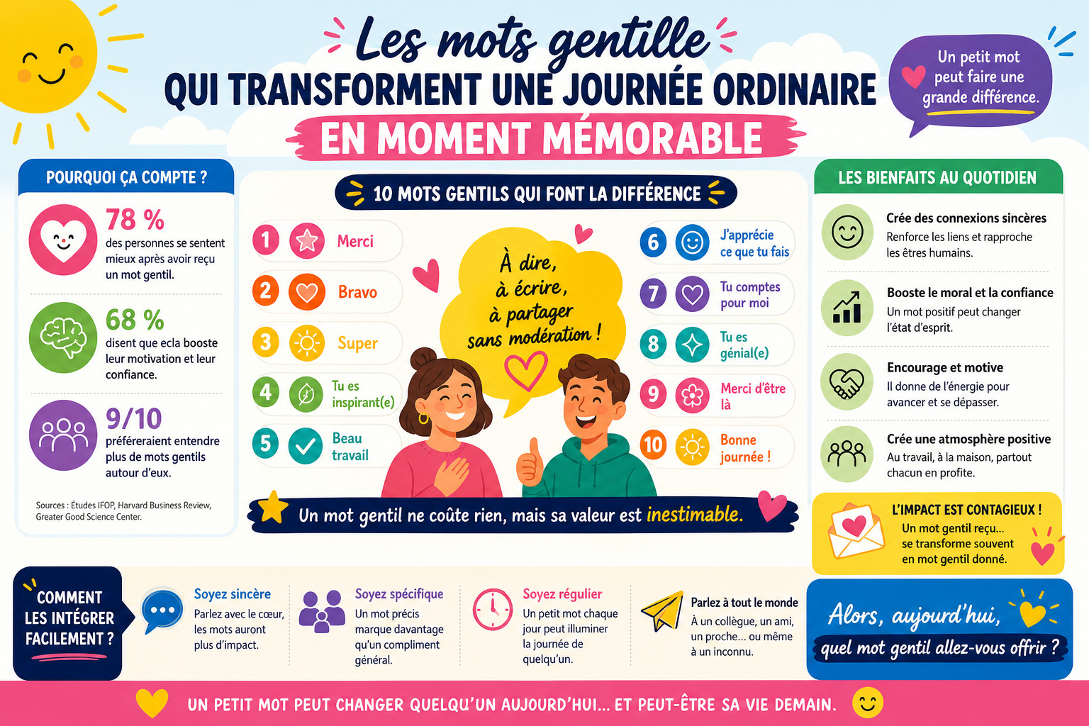 Infographie : Les mots gentille qui transforment une journée ordinaire en moment mémorable