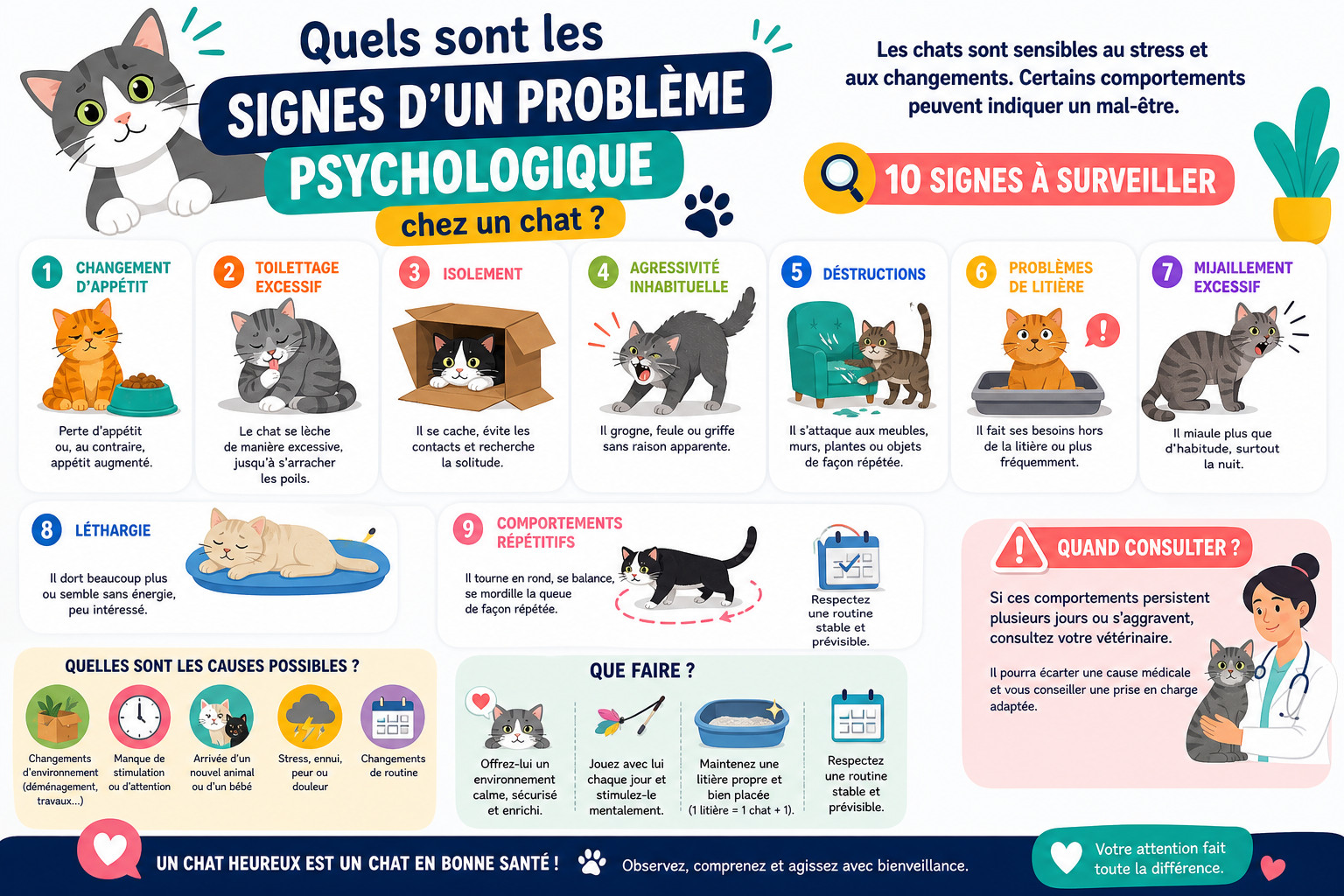 Infographie : Quels sont les signes d'un problème psychologique chez un chat ?
