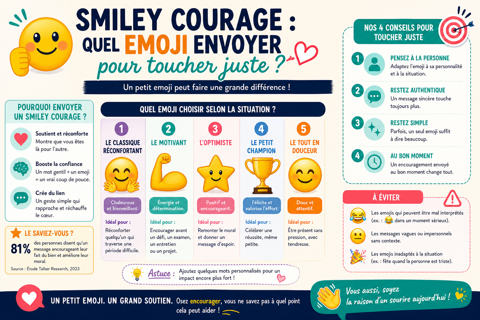 Infographie : Smiley courage : quel emoji envoyer pour toucher juste ?