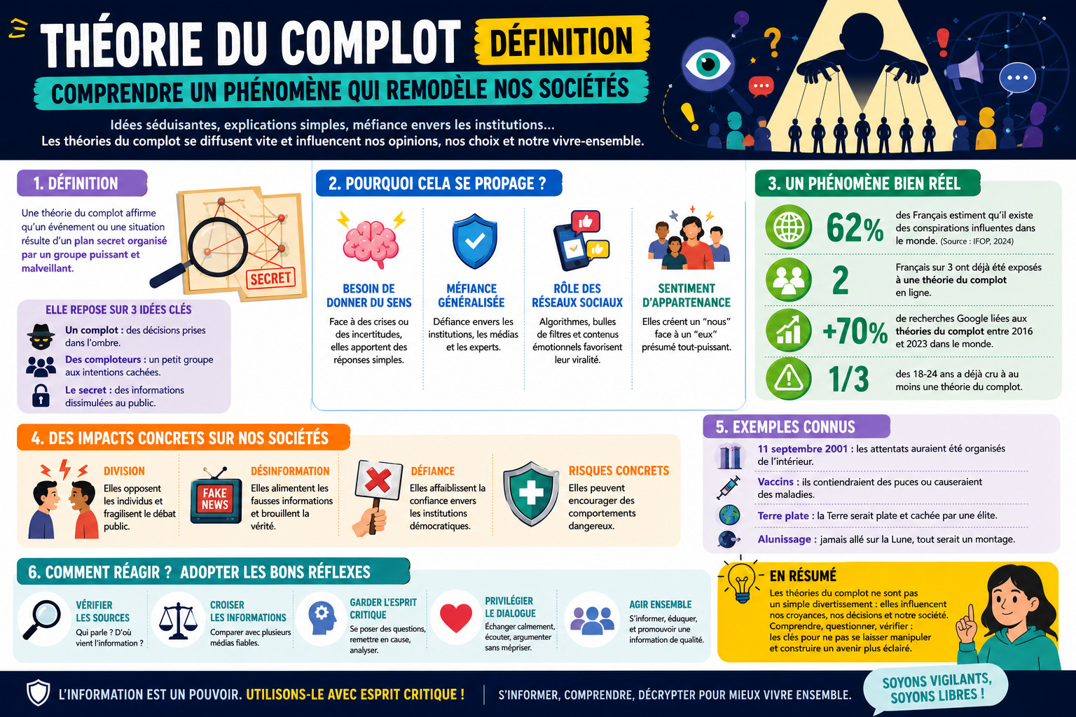 Infographie : Théorie du complot définition : comprendre un phénomène qui remodèle nos sociétés