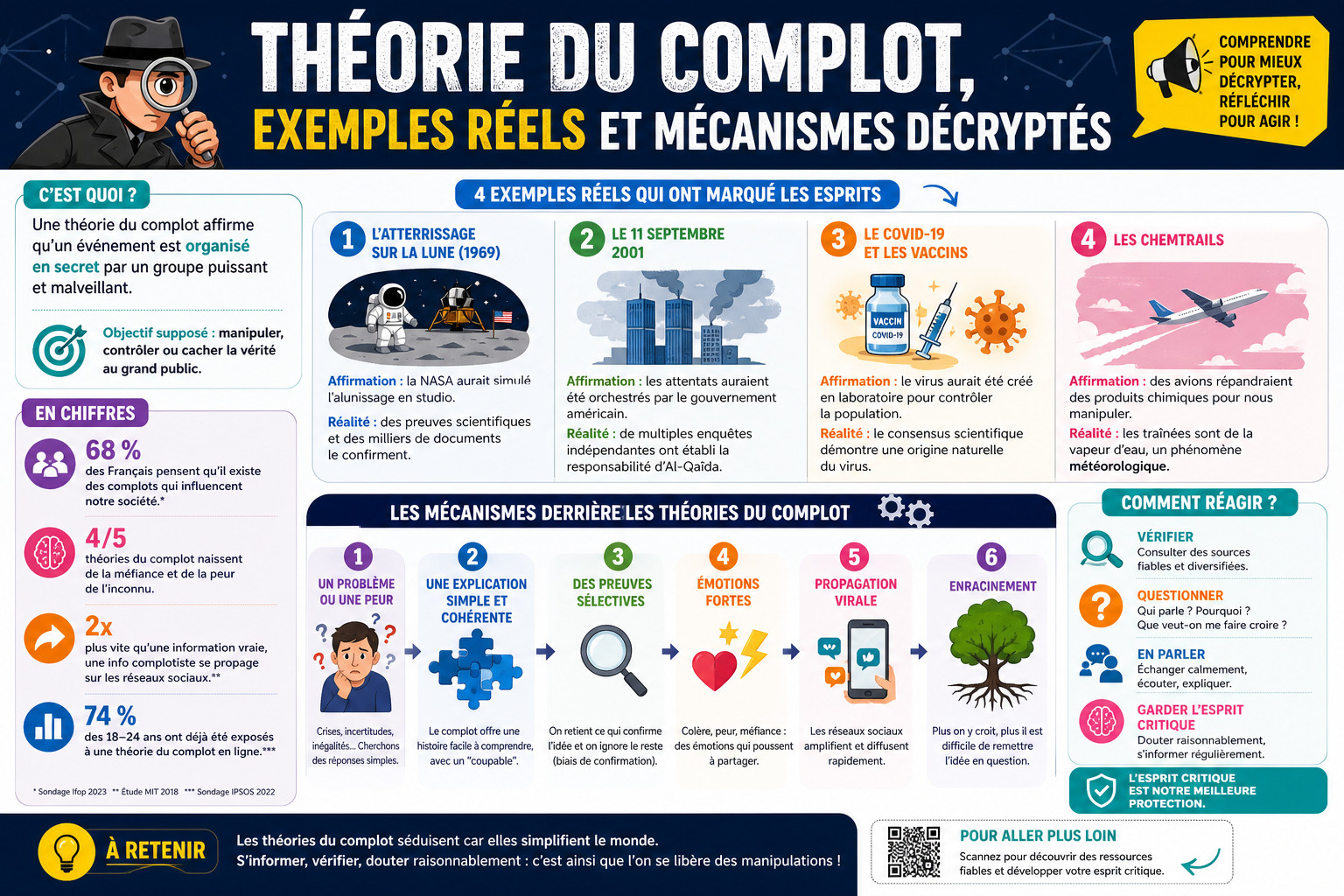 Infographie : Théorie du complot, exemples réels et mécanismes décryptés